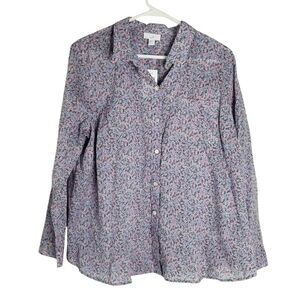NWT J. Jill Floral Button Down Long Sleeve Blouse Size L Petite 100% Cotton